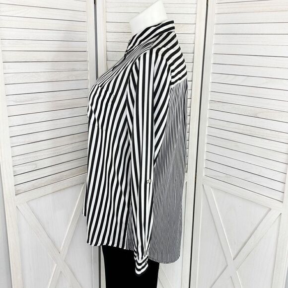 Jane + Delancey Multi Stripe Rayon Button Down Tunic Shirt Black White XL - Picture 2 of 13